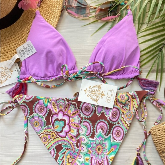 BECCA Colorful Paisley String Triangle Bikini Set - Picture 6 of 10